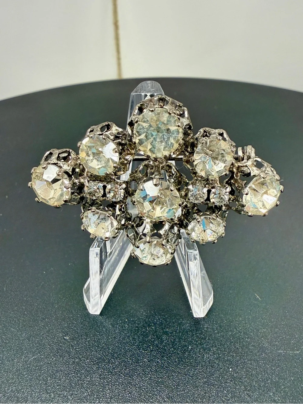 Vintage Rhinestone Cluster Brooch - Clear Sparkle